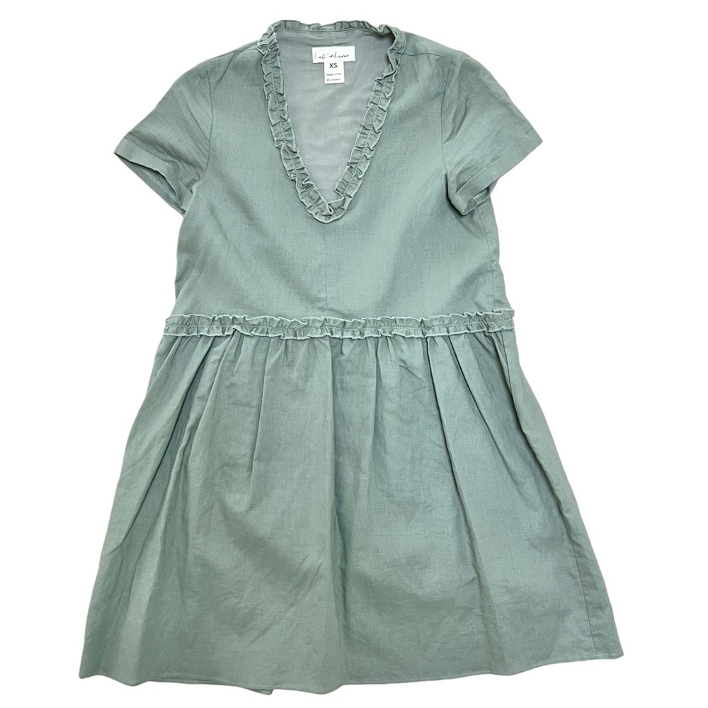 Lost in Lunar Linen & Cotton, Short Sleeved, Sage Green Dress - Size XS